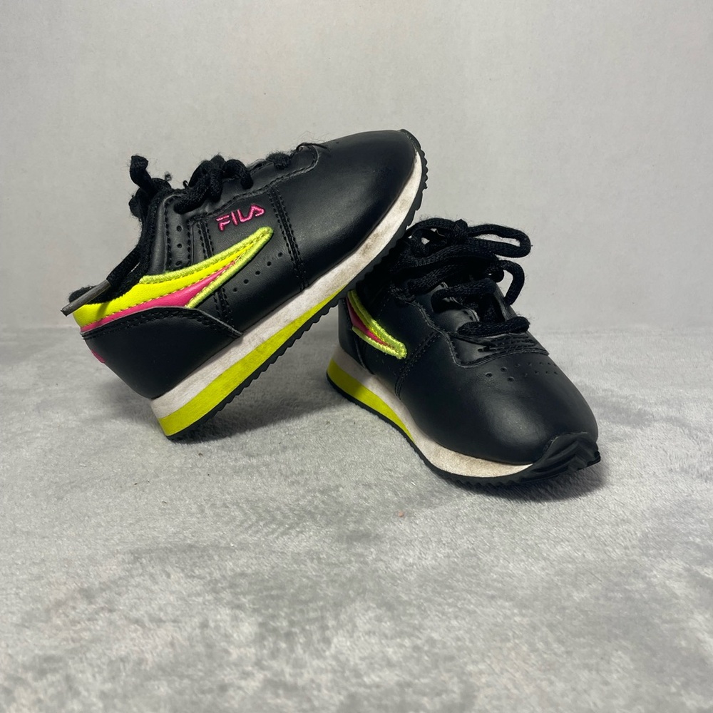 Fila Kids Black and Pink Sneakers with Neon Highlights